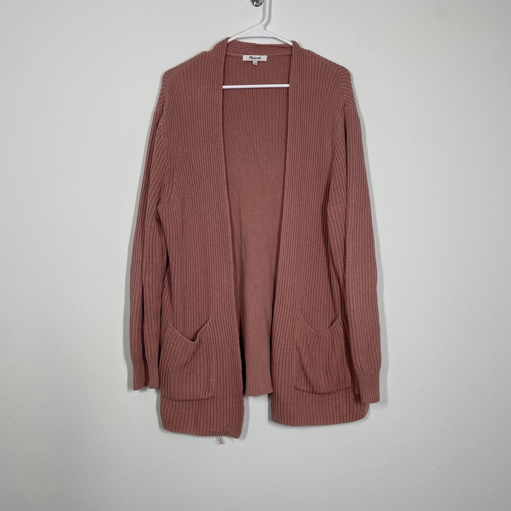 Madewell Sweater Nolan Ribbed Open Front‎ Cozy Cardigan Pink  Women L Classic